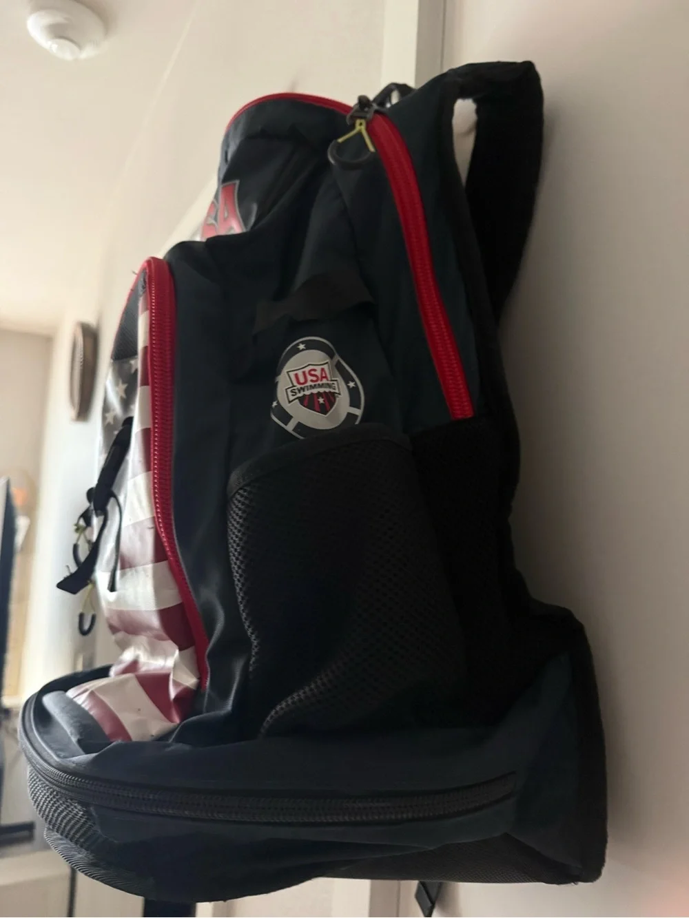 Arena USA Swimming National Team Backpack Navy Red USA Flag Design